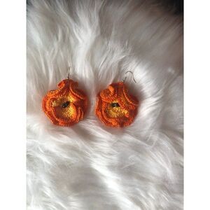 Brand New Handmade Crochet Earring Orange Flower Pattern 100% Cotton For‎ Women
